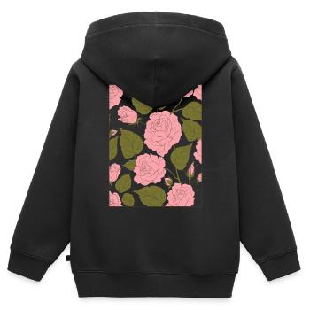 Esthétique Rose Motif Floral Baroque - Sweat Premium à capuche zippé enfant bio - noir - Dos - AI Model Kid Male (0cm)