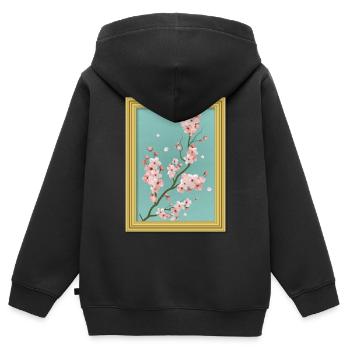 Esthétique baroque Fleur de cerisier japonais - Sweat Premium à capuche zippé enfant bio - noir - Dos - AI Model Kid Male (0cm)