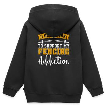 Escrime Je ne travaille qu’à la dépendance aux épées longues Escrimeur - Sweat Premium à capuche zippé enfant bio - noir - Dos - AI Model Kid Male (0cm)