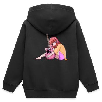 Downtown Girl Esthétique Anime Girl E-Guitar - Sweat Premium à capuche zippé enfant bio - noir - Dos - AI Model Kid Male (0cm)