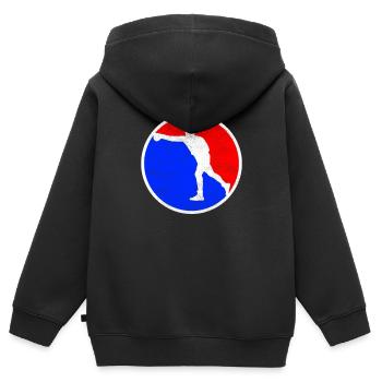 Logo des boîtes - Sweat Premium à capuche zippé enfant bio - noir - Dos - AI Model Kid Male (0cm)