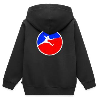 Logo de l’escrime - Sweat Premium à capuche zippé enfant bio - noir - Dos - AI Model Kid Male (0cm)