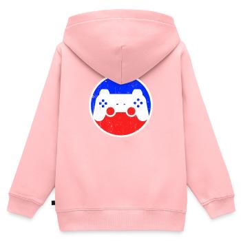 Logo de jeu - Sweat Premium à capuche zippé enfant bio - rose - Dos - AI Model Kid Female (0cm)