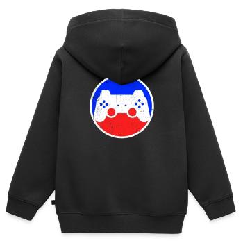 Logo de jeu - Sweat Premium à capuche zippé enfant bio - noir - Dos - AI Model Kid Male (0cm)