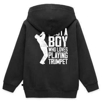 Trumpet Player Vintage Just A Boy - Kinder Premium Organic Zip Hoodie - Schwarz - Hinten - AI Model Kid Male (0cm)