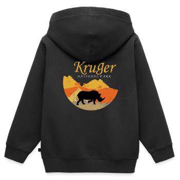 Rhino Africa Krüger Nationalpark Safari Big Five S - Kinder Premium Organic Zip Hoodie - Schwarz - Hinten - AI Model Kid Male (0cm)
