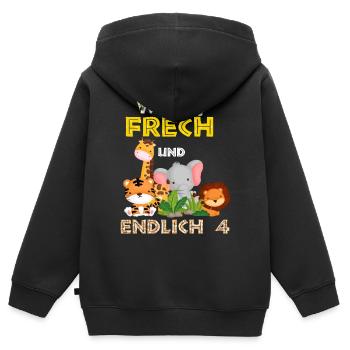 Wild Frech und Endlich 4 Jahre, 4. Geburtstag - Kinder Premium Organic Zip Hoodie - Schwarz - Hinten - AI Model Kid Male (0cm)
