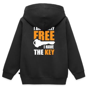 Ich Bin Endlich Frei, Ich Habe Den Schlüssel - Kinder Premium Organic Zip Hoodie - Schwarz - Hinten - AI Model Kid Male (0cm)