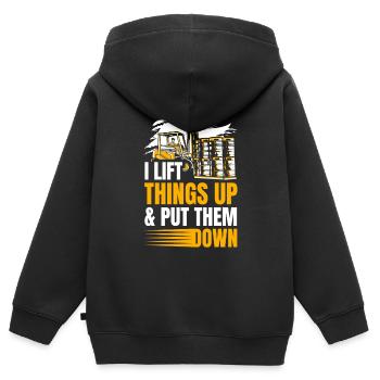 Ich Hebe Dinge Hoch Und Lege Sie Mit Dem - Kinder Premium Organic Zip Hoodie - Schwarz - Hinten - AI Model Kid Male (0cm)