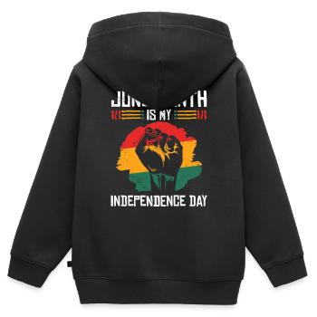 Juneteenth est mon Faust du Jour de l’Indépendance - Sweat Premium à capuche zippé enfant bio - noir - Dos - AI Model Kid Male (0cm)