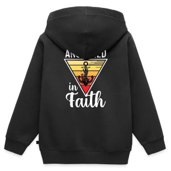 Verankert im Glauben-Seeseemann-Andenken-Anker - Kinder Premium Organic Zip Hoodie - Schwarz - Hinten - AI Model Kid Male (0cm)