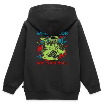 Paintball De quelle couleur sont Splatter Paintball Player - Sweat Premium à capuche zippé enfant bio - noir - Dos - AI Model Kid Male (0cm)