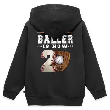 Ce Baller est maintenant 2 Baseball 2nd Birthday - Sweat Premium à capuche zippé enfant bio - noir - Dos - AI Model Kid Male (0cm)