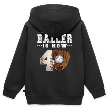 This Baller is now 4 Baseball 4. Geburtstag - Kinder Premium Organic Zip Hoodie - Schwarz - Hinten - AI Model Kid Male (0cm)