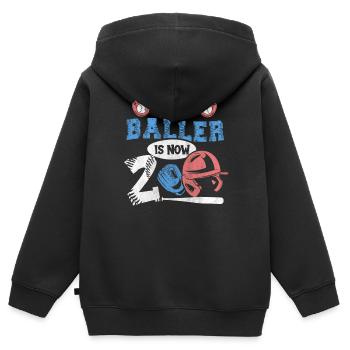Ce Baller est maintenant 2 Baseball 2nd Birthday - Sweat Premium à capuche zippé enfant bio - noir - Dos - AI Model Kid Male (0cm)