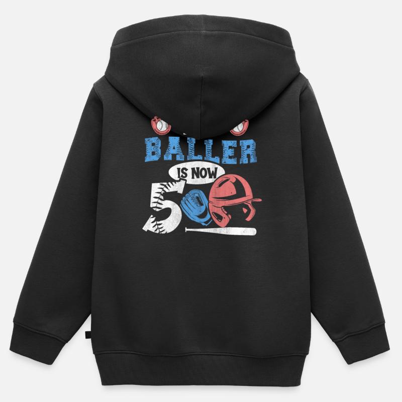 Ce Baller est maintenant 5 Baseball 5th Birthday - Sweat Premium à capuche zippé enfant bio - noir