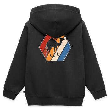 Rétro Dromadaire - Sweat Premium à capuche zippé enfant bio - noir - Dos - AI Model Kid Male (0cm)