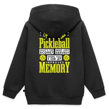 Jouer au pickleball améliore la mémoire - Sweat Premium à capuche zippé enfant bio - noir - Dos - AI Model Kid Male (0cm)