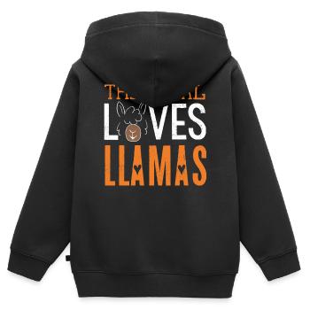 Cette fille aime les lamas, les lamas, les lamas - Sweat Premium à capuche zippé enfant bio - noir - Dos - AI Model Kid Male (0cm)