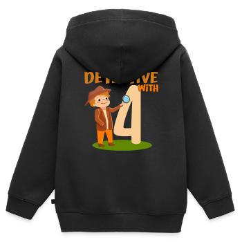 Détective Birthday Boy 4 ans à 4 ans Cadeau - Sweat Premium à capuche zippé enfant bio - noir - Dos - AI Model Kid Male (0cm)