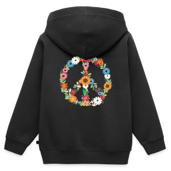 Blumenstrauß Friedenszeichen Botanischer - Kinder Premium Organic Zip Hoodie - Schwarz - Hinten - AI Model Kid Male (0cm)