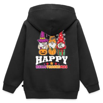 Happy Hello Thanksmas Halloween Thanksgiving Xmas - Kids Premium Organic Zip-up Hoodie - black - Back - AI Model Kid Male (0cm)