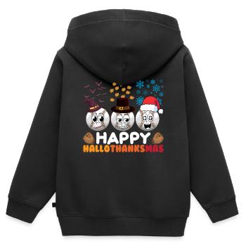 Happy Hello Thanksmas Halloween Thanksgiving Xmas - Kids Premium Organic Zip-up Hoodie - black - Back - AI Model Kid Male (0cm)