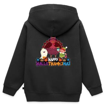 Happy Hello Thanksmas Halloween Thanksgiving Xmas - Kids Premium Organic Zip-up Hoodie - black - Back - AI Model Kid Male (0cm)