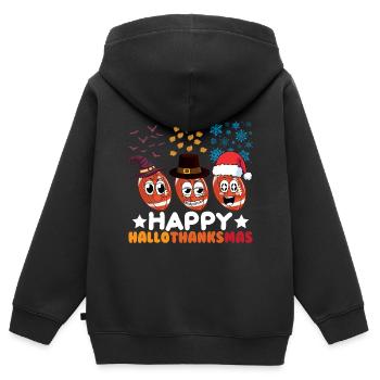 Happy Hello Thanksmas Halloween Thanksgiving Xmas - Kids Premium Organic Zip-up Hoodie - black - Back - AI Model Kid Male (0cm)