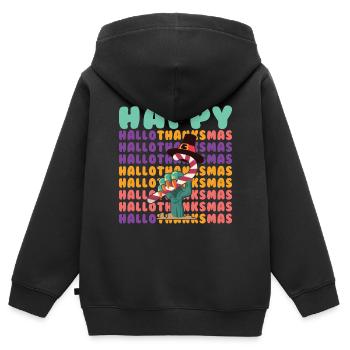Happy Hello Thanksmas Halloween Thanksgiving Xmas - Kids Premium Organic Zip-up Hoodie - black - Back - AI Model Kid Male (0cm)