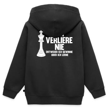 Schachspieler, Ich Verliere Nie, Schach - Kinder Premium Organic Zip Hoodie - Schwarz - Hinten - AI Model Kid Male (0cm)