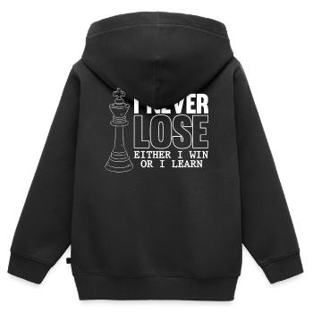 Schachspieler, Ich Verliere Nie, Schach - Kinder Premium Organic Zip Hoodie - Schwarz - Hinten - AI Model Kid Male (0cm)