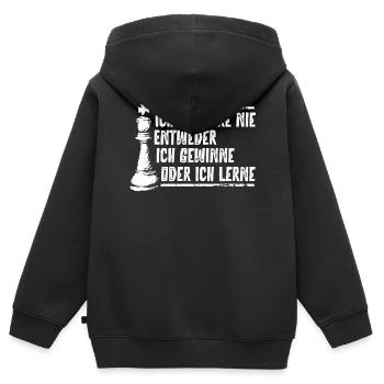 Schachspieler, Ich Verliere Nie, Schach - Kinder Premium Organic Zip Hoodie - Schwarz - Hinten - AI Model Kid Male (0cm)