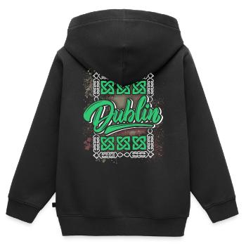 Dublin Dublin-Irlande Irlande, en disant, logo de Dublin - Sweat Premium à capuche zippé enfant bio - noir - Dos - AI Model Kid Male (0cm)