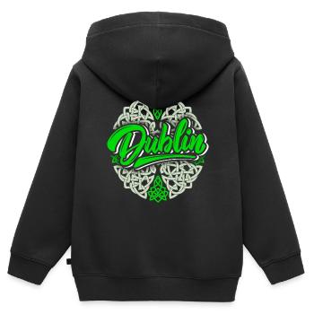 Dublin Dublin-Irlande Irlande, Logo Dublin, Celtic - Sweat Premium à capuche zippé enfant bio - noir - Dos - AI Model Kid Male (0cm)