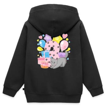 Chemise d’anniversaire Chaton enfin fille de 3 ans - Sweat Premium à capuche zippé enfant bio - noir - Dos - AI Model Kid Male (0cm)