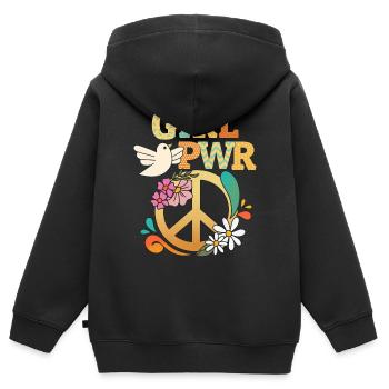 Girl Power, symbole de paix signe de paix Grl-PWR - Sweat Premium à capuche zippé enfant bio - noir - Dos - AI Model Kid Male (0cm)