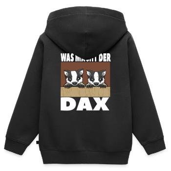 Was macht der Dachs Börse Aktien - Kinder Premium Organic Zip Hoodie - Schwarz - Hinten - AI Model Kid Male (0cm)