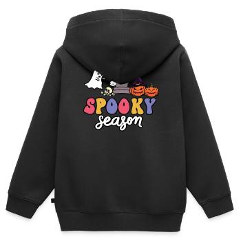 Gespenstische Jahreszeit Gruselige Kürbisse - Kinder Premium Organic Zip Hoodie - Schwarz - Hinten - AI Model Kid Male (0cm)