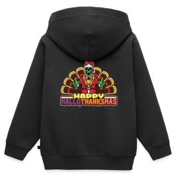 Happy Hello Thanksmas Halloween Thanksgiving Xmas - Kids Premium Organic Zip-up Hoodie - black - Back - AI Model Kid Male (0cm)