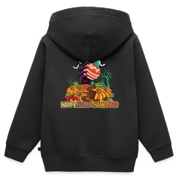 Happy Hello Thanksmas Halloween Thanksgiving Xmas - Kids Premium Organic Zip-up Hoodie - black - Back - AI Model Kid Male (0cm)