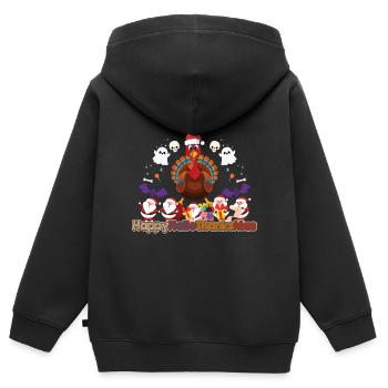 Happy Hello Thanksmas Halloween Thanksgiving Xmas - Kids Premium Organic Zip-up Hoodie - black - Back - AI Model Kid Male (0cm)