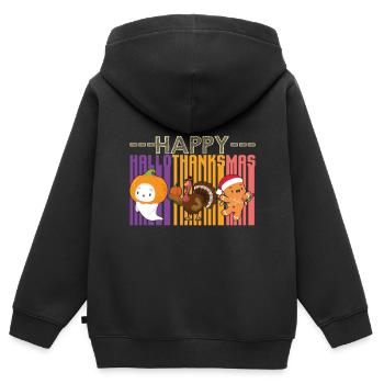 Happy Hello Thanksmas Halloween Thanksgiving Xmas - Kids Premium Organic Zip-up Hoodie - black - Back - AI Model Kid Male (0cm)