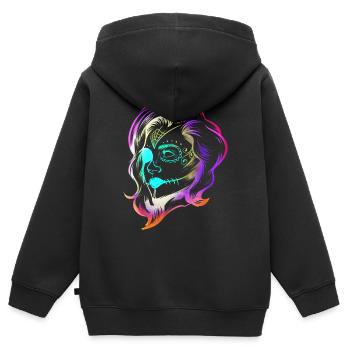 Colorful Stylized Female Calaveras Makeup Day Of - Kinder Premium Organic Zip Hoodie - Schwarz - Hinten - AI Model Kid Male (0cm)