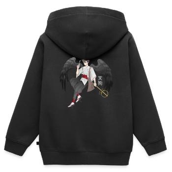 Tengu Angel japonais dans la conception d’anime - Sweat Premium à capuche zippé enfant bio - noir - Dos - AI Model Kid Male (0cm)