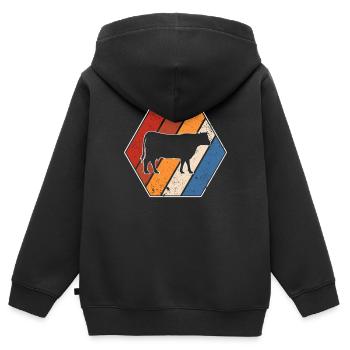 Boeuf rétro - Sweat Premium à capuche zippé enfant bio - noir - Dos - AI Model Kid Male (0cm)