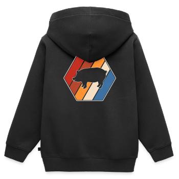 Cochon Rétro - Sweat Premium à capuche zippé enfant bio - noir - Dos - AI Model Kid Male (0cm)