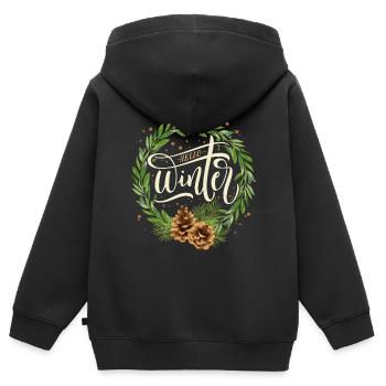 Winter-Typografie Winter-Magic Winter-Tannenzapfen - Kinder Premium Organic Zip Hoodie - Schwarz - Hinten - AI Model Kid Male (0cm)