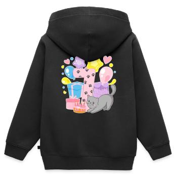 Tee shirt anniversaire chaton enfin 7 ans fille - Sweat Premium à capuche zippé enfant bio - noir - Dos - AI Model Kid Male (0cm)
