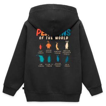 Pingouins, Pingouins, Amateurs de Pingouins - Sweat Premium à capuche zippé enfant bio - noir - Dos - AI Model Kid Male (0cm)